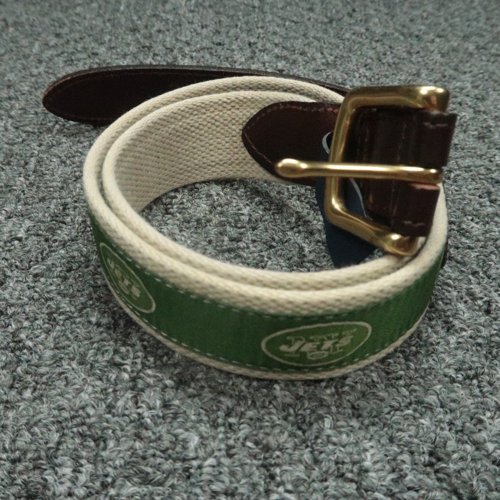 New York Jets Belt Mens 32 Green Brown Leather Vineyard Vines Football Preppy